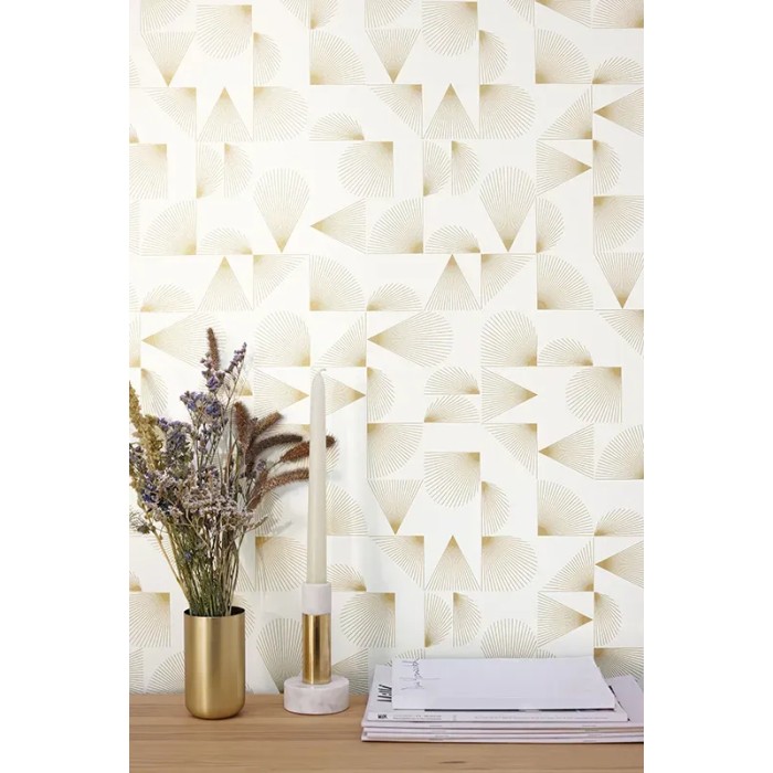 Caselio|Papier peint art déco avec coquillages blanc et doré|Art Déco