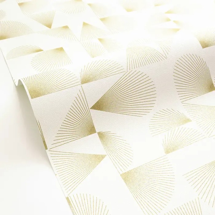 Caselio|Papier peint art déco avec coquillages blanc et doré|Art Déco