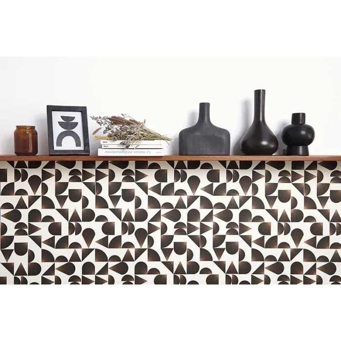 Caselio|Art-Déco-Tapete mit Muscheln in Schwarz und Kupfer|Art Deco