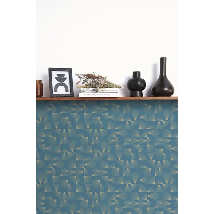 Caselio|Art Deco wallpaper with seashells in blue and gold|Art Deco