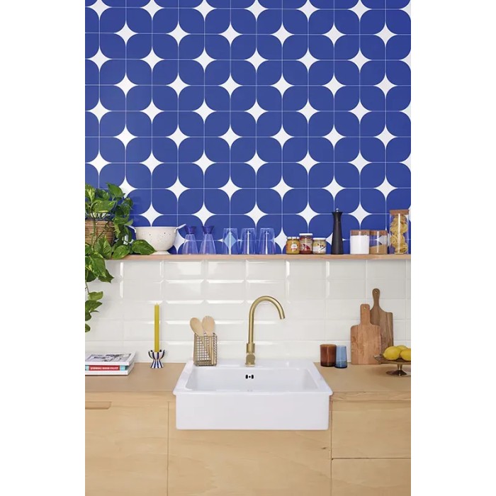 Caselio|Papier peint rétro carrés vintage bleu|Carreaux