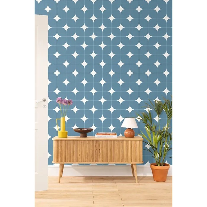 Caselio|Papier peint rétro carrés vintage bleu pétrole|Carreaux