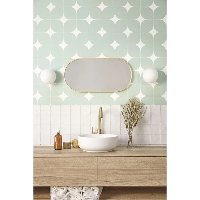 Caselio|Papel pintado retro cuadrados vintage verde agua|Cuadros