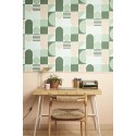 Caselio|Papel pintado geométrico estilo bauhaus verde|Juvenil