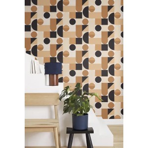 Casadeco|Blue Art Deco wallpaper with circles and geometric shapes|Art Deco 2