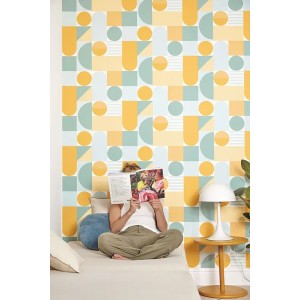 Caselio|Minimalistische Tapete in Weiß und Gold, geometrisches Muster|Kreisen 2