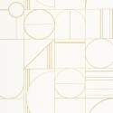 Caselio|Papel pintado minimalista blanco y dorado, patrón geométrico|Circulos