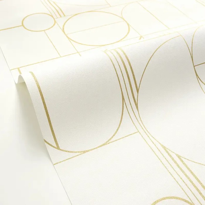 Caselio|Papier peint minimaliste blanc et doré, motif géométrique|Cercles