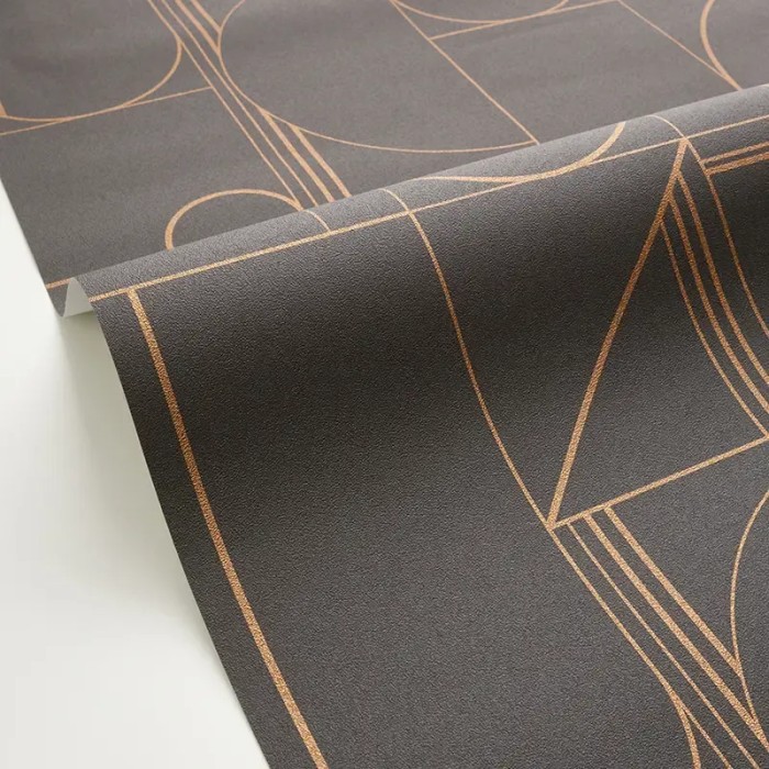 Caselio|Papel pintado moderno metalizado negro y cobre|Circulos