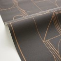 Caselio|Moderne Tapete in metallischem Schwarz und Kupfer|Kreisen