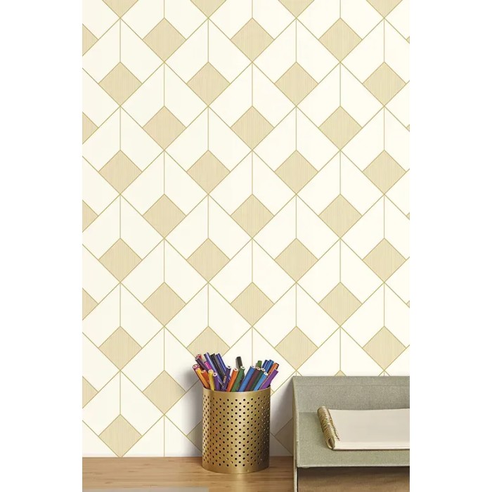 Caselio|3D Art Deco wallpaper, white and gold|Art Deco