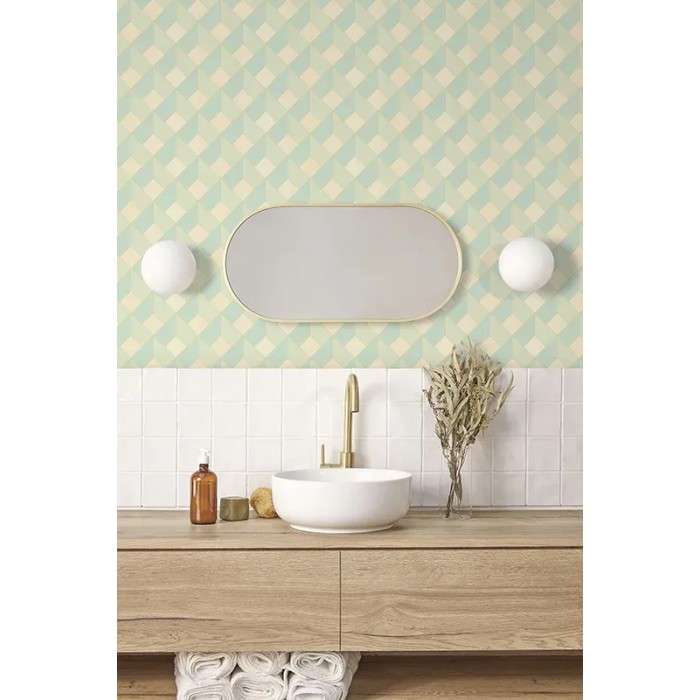 Papel pintado geométrico laberinto 3D verde - Caselio Outlines 105097623