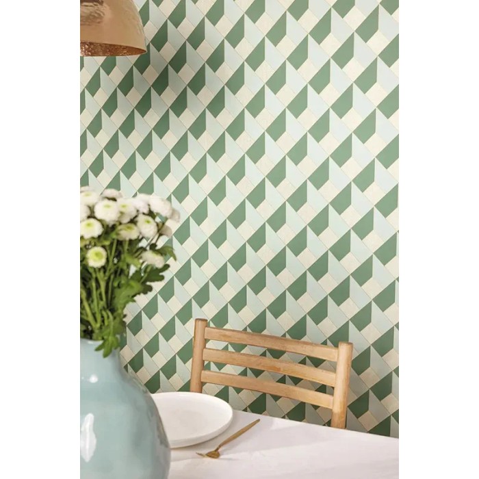 Caselio|Geometrische grüne 3D-Labyrinth-Tapete|Geometrisch