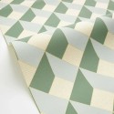 Caselio|Papier peint géométrique vert labyrinthe 3D|Géométrique
