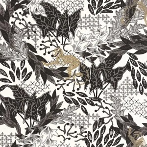 Grandeco|Tropical cranes exotic plants blue wallpaper|Tropical