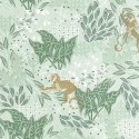Caselio|Papel pintado tropical selva con monos, verde y dorado|Tropical