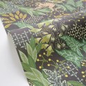 Caselio|Papier peint jungle tropicale avec singes, noir et vert|Papier Peint