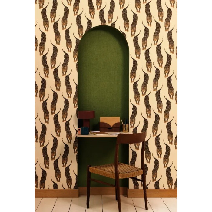 Caselio|Papel pintado panteras salvajes beige y dorado|Étnico