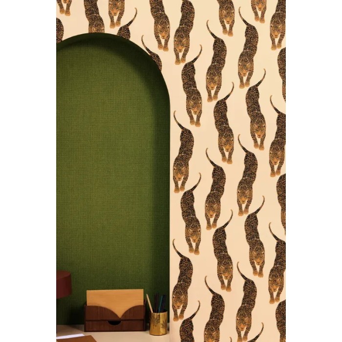 Caselio|Papel pintado panteras salvajes beige y dorado|Étnico
