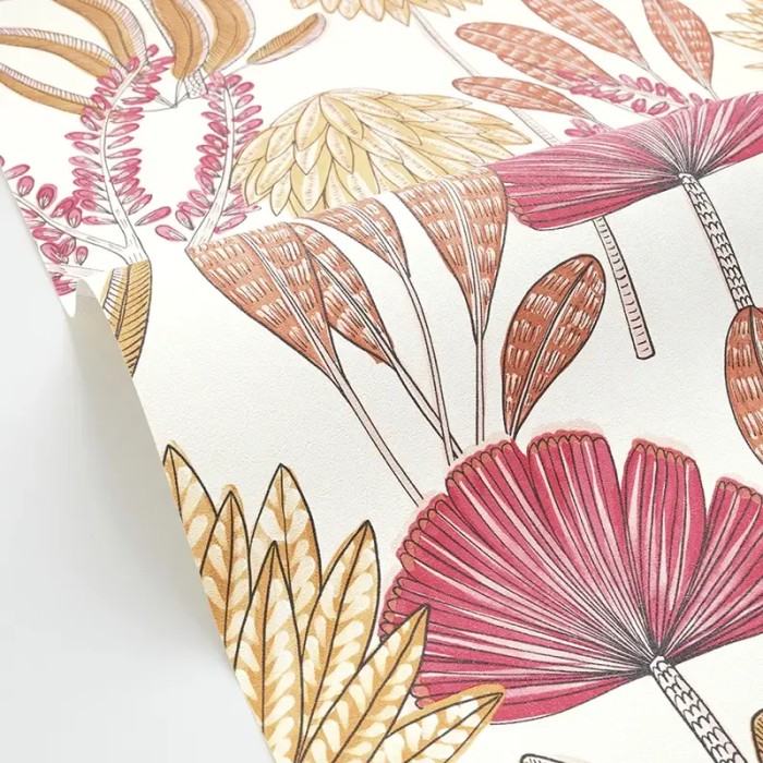 Caselio|Papel pintado moderno, palmeras tropicales rosa fucsia|Moderno