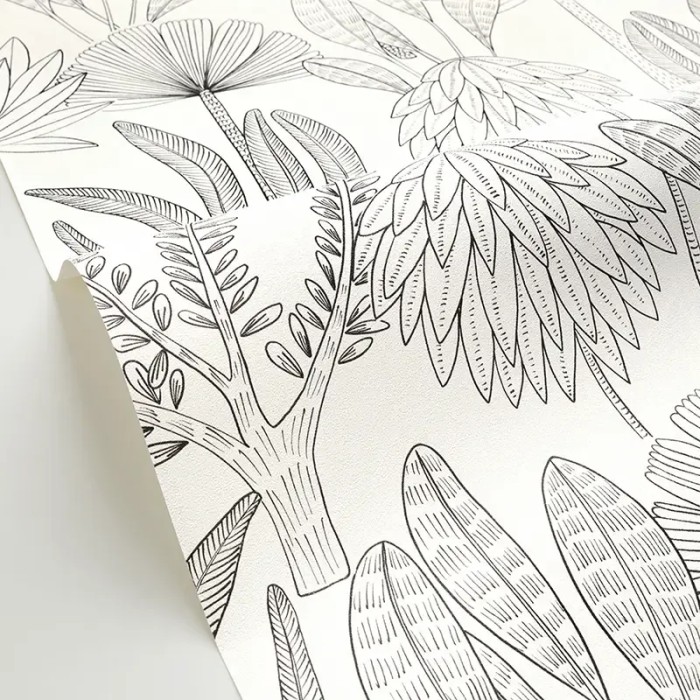 Caselio|Papel pintado palmeras tropicales blanco y negro|Papel Pintado