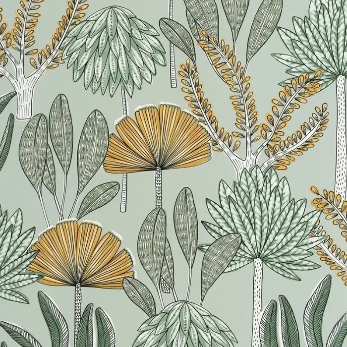 Caselio|Papel pintado palmeras tropicales verde|Papel Pintado