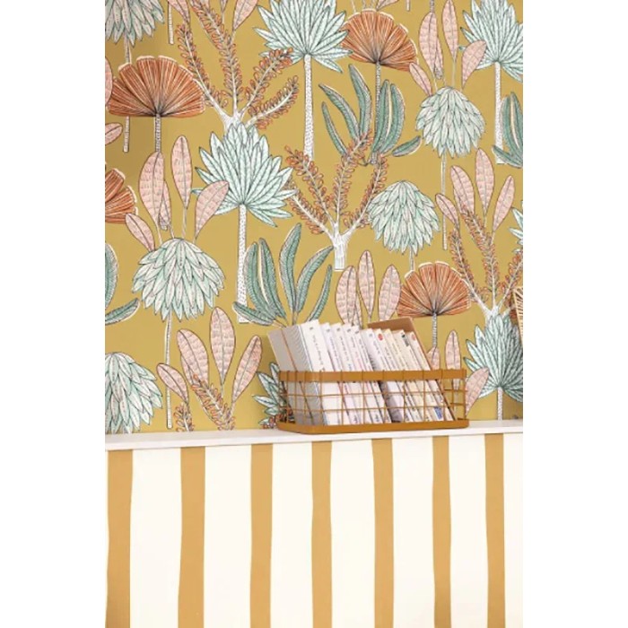 Caselio|Wavy mustard yellow striped wallpaper|Stripes