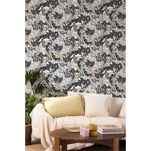 Grandeco|Tropical cranes exotic plants blue wallpaper|Tropical 2
