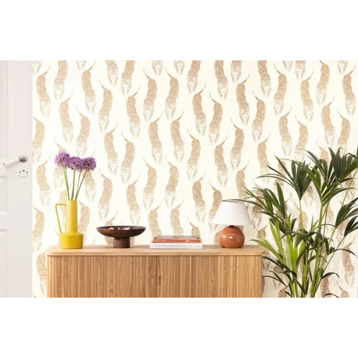 Caselio|Papel pintado panteras salvajes blanco y dorado|Étnico