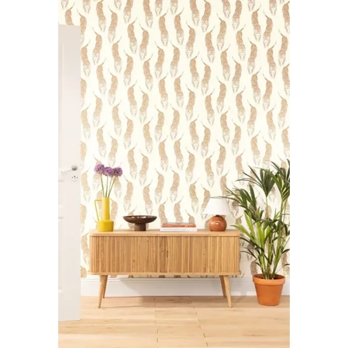 Caselio|Papel pintado panteras salvajes blanco y dorado|Étnico