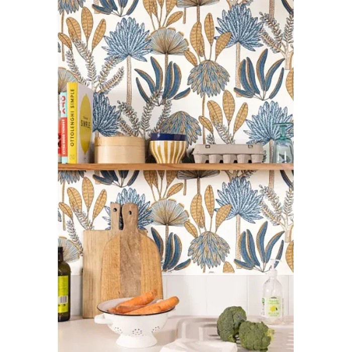 Caselio|Tropical wallpaper with blue palm trees|Modern