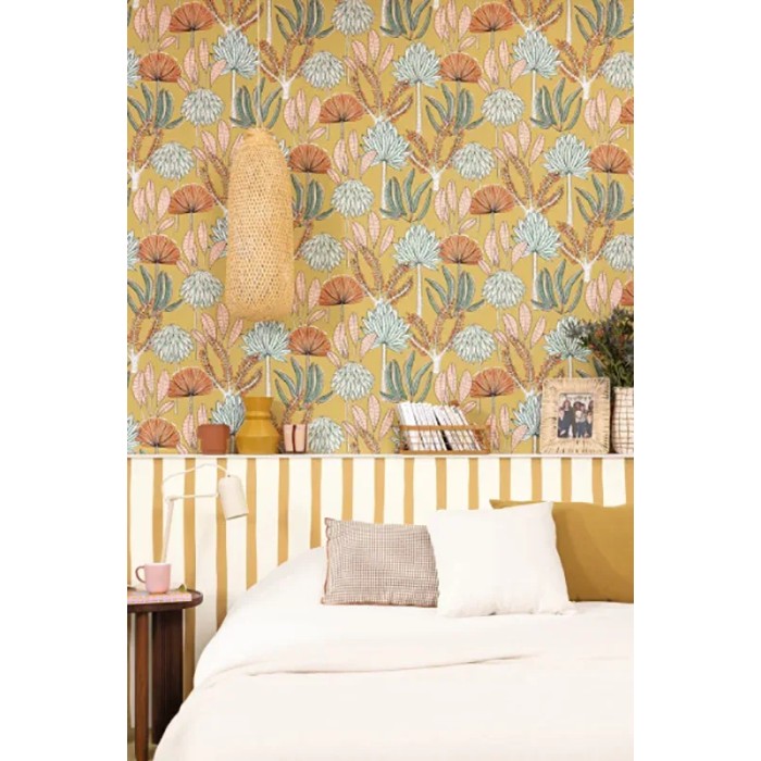 Caselio|Papier peint palmiers tropicaux jaune|Papier Peint