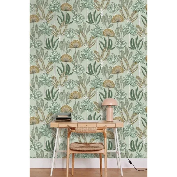Caselio|Papel pintado palmeras tropicales verde|Papel Pintado