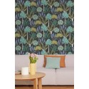Caselio|Papier peint palmiers tropicaux et plantes exotiques, noir et vert|Papier Peint