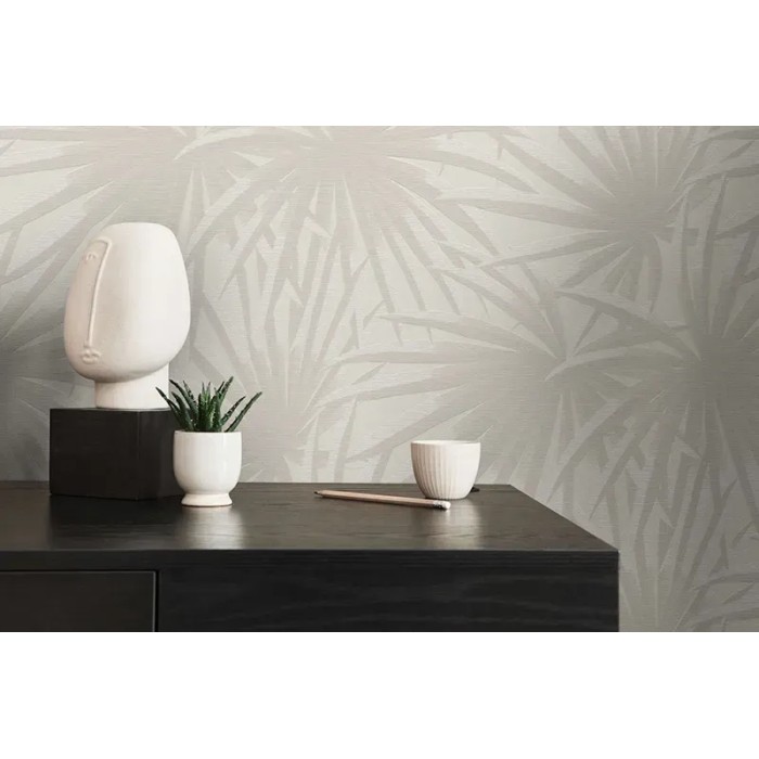 As Creation|Papel pintado hojas de palma crema, gris|Papel Pintado