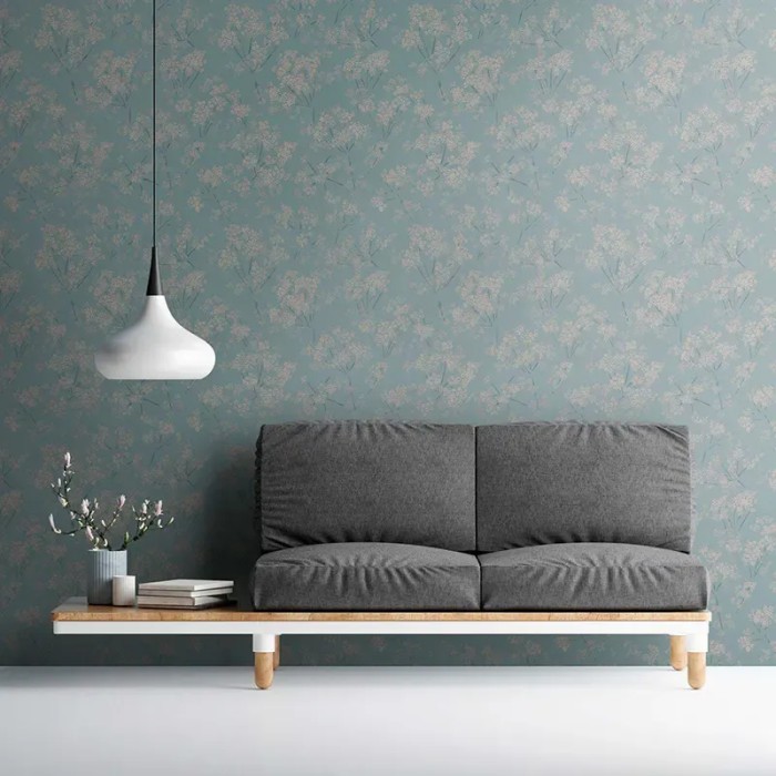 As Creation|Papier Peint fleurs style romantique bleu, turquoise|Papier Peint