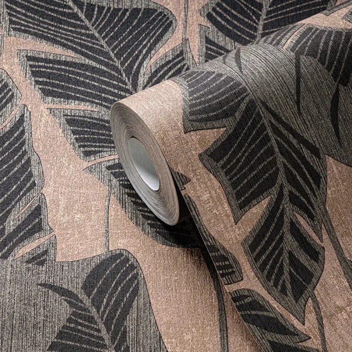 Papel pintado hojas banano marrón, dorado, negro - As Creation Jade 395021