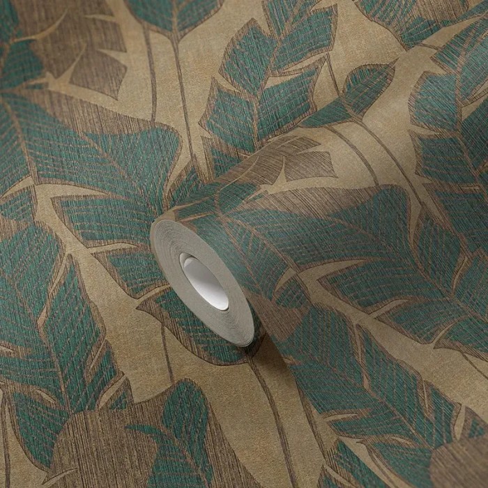 As Creation|Papier Peint feuilles de bananier ou de banane beige, vert|Papier Peint