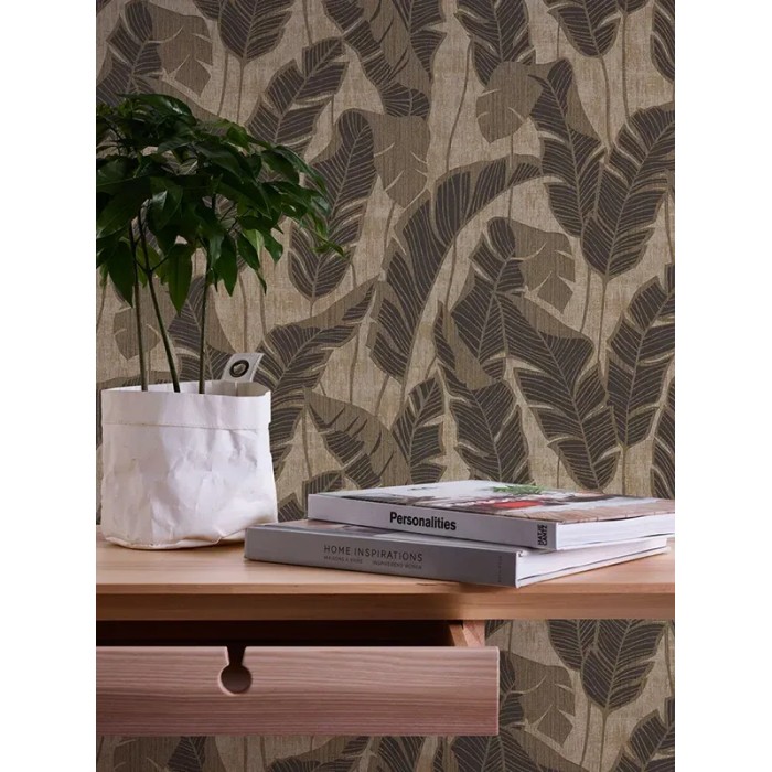 As Creation|Tapete Bananenblätter beige, schwarz, goldfarben|Tapeten