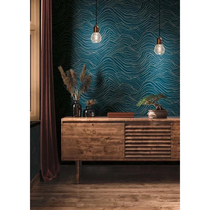 As Creation|Papel pintado oriental moderno azul, dorado|Papel Pintado