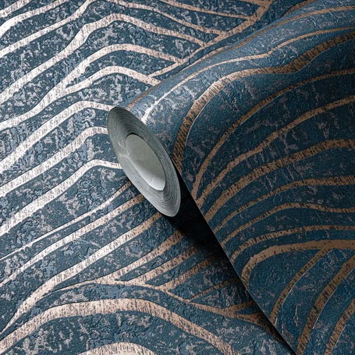 As Creation|Papel pintado oriental moderno azul, dorado|Papel Pintado