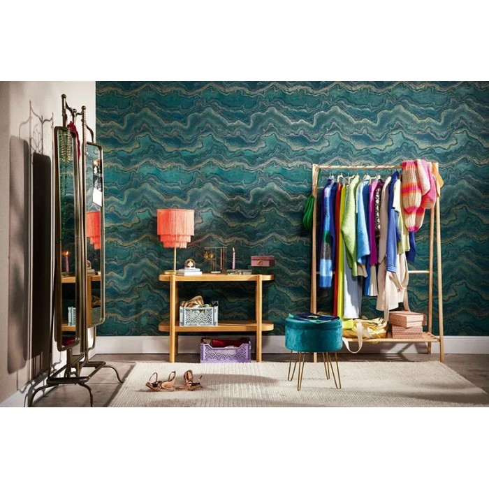 As Creation|Tapete poröser zeitgenössischer Felsen grün, golden|Tapeten