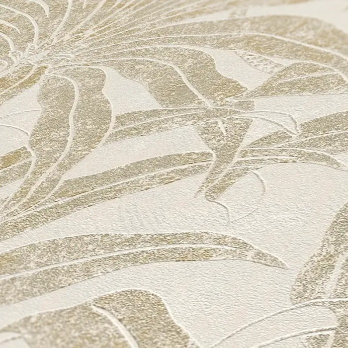 As Creation|Papier Peint fleurs exotiques jungle beige, doré|Papier Peint