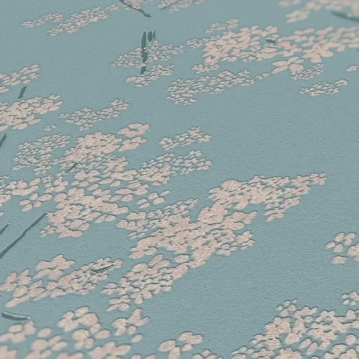 As Creation|Papel pintado flores estilo romántico azul, turquesa|Papel Pintado