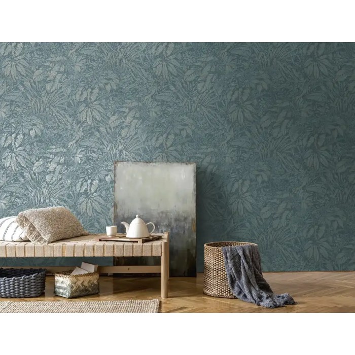 As Creation|Wallpaper wild blue petrol plants, green|As Creation
