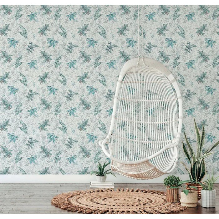 Marburg|Papel pintado floral lilas acuarela gris turquesa|Romántico