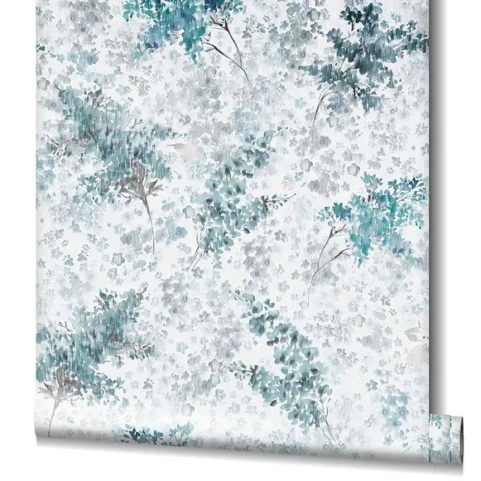 Marburg|Papier peint floral lilas aquarelle gris turquoise|Romantique