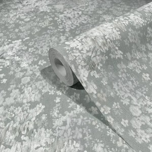 Borastapeter|Papel pintado romántico flores de cerezo en acuarela gris y beige|Romántico