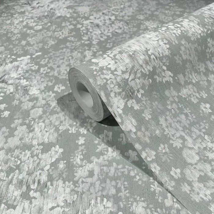 Papel pintado romántico delfinios acuarela gris blanco - Marburg Flora 47452