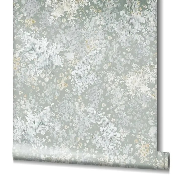 Marburg|Papier peint romantique delphiniums aquarelle gris blanc|Romantique
